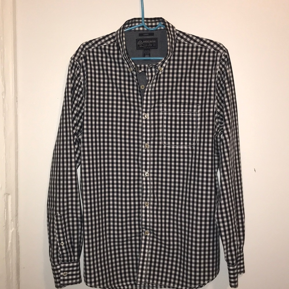 American Rag men’s white & blue plaid shirt Sz L
